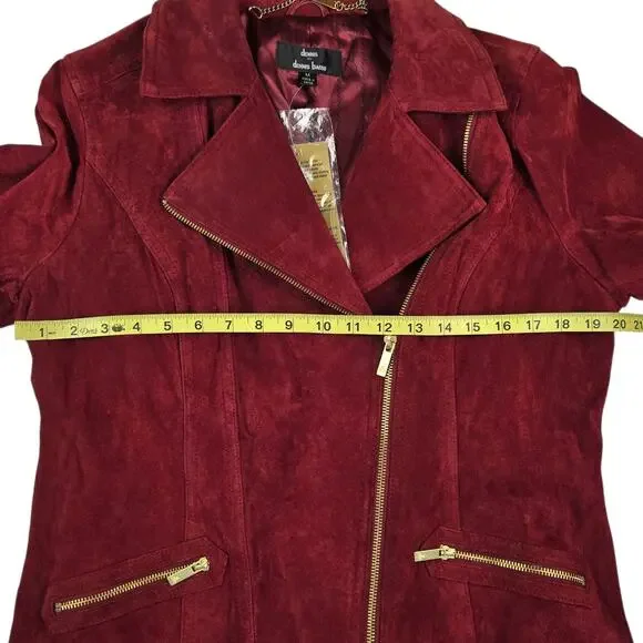 Dennis Basso Suede Leather Moto Jacket Size Medium Washable Asymmetric Zip - Picture 4 of 6